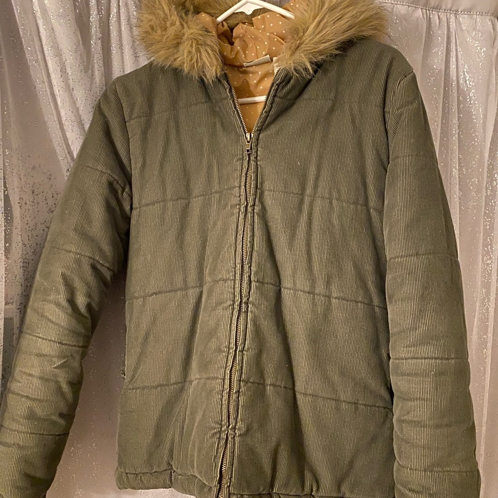 VINTAGE ROXY winter corduroy jacket with faux fur trimmed hood